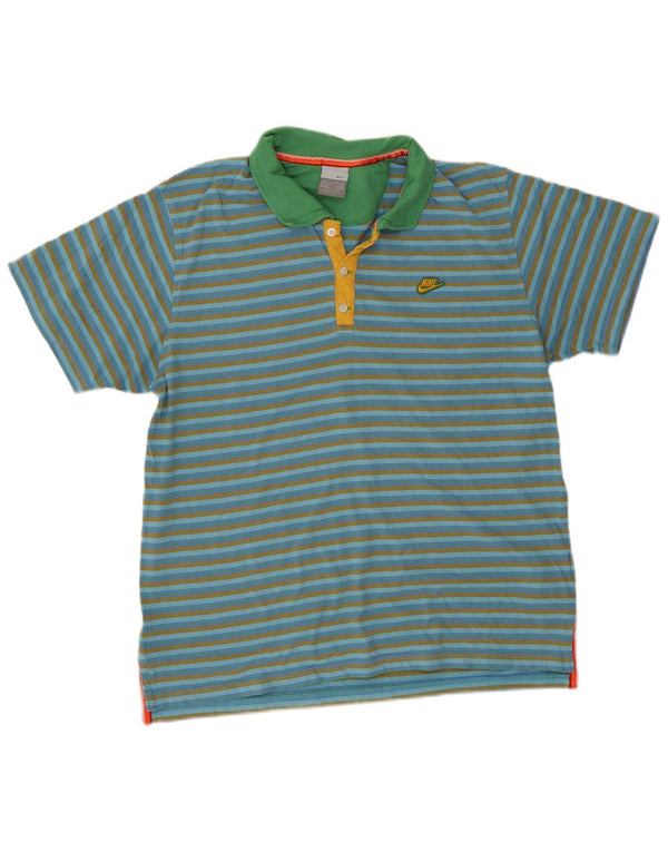 Camisa polo masculina Nike UK 42/44 grande algodão listrado azul