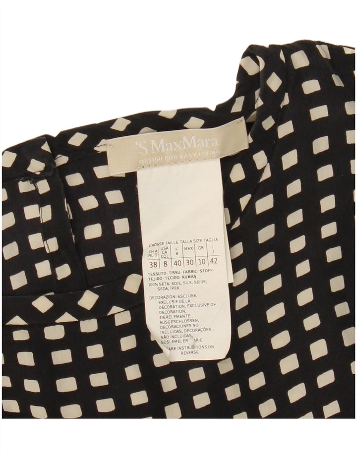 Max Mara blusa feminina manga 3/4 top Reino Unido 10 pequena seda geométrica preta
