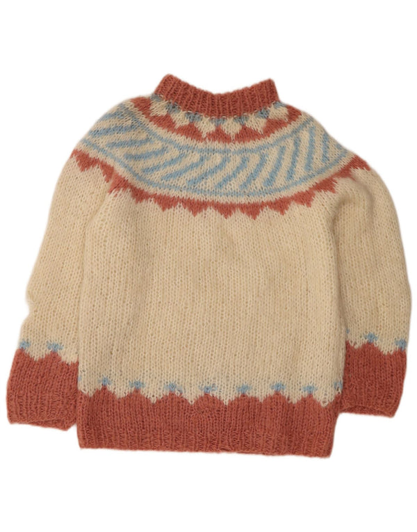 Suéter feminino vintage com gola tartaruga UK 14 médio bege Fair Isle