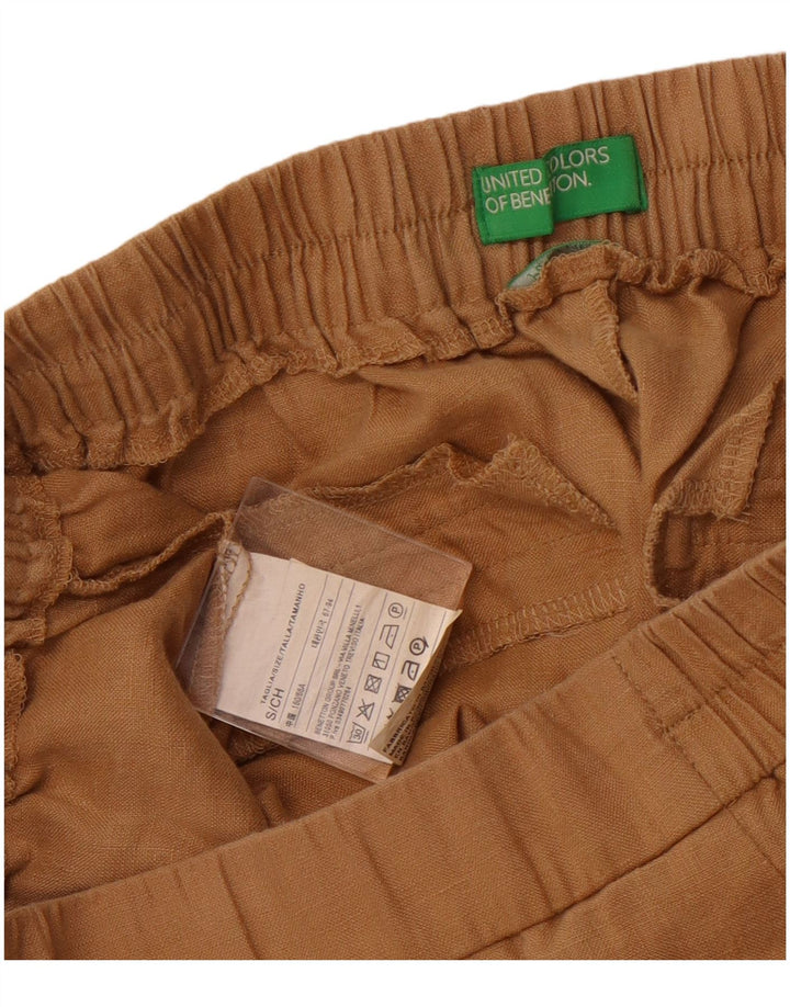 Calça feminina casual cônica Benetton pequena W26 L25 linho bege