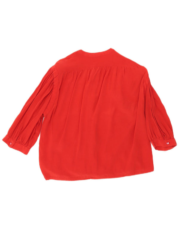 Blusa feminina vintage de manga curta com gravata frontal Reino Unido 12 vermelho médio
