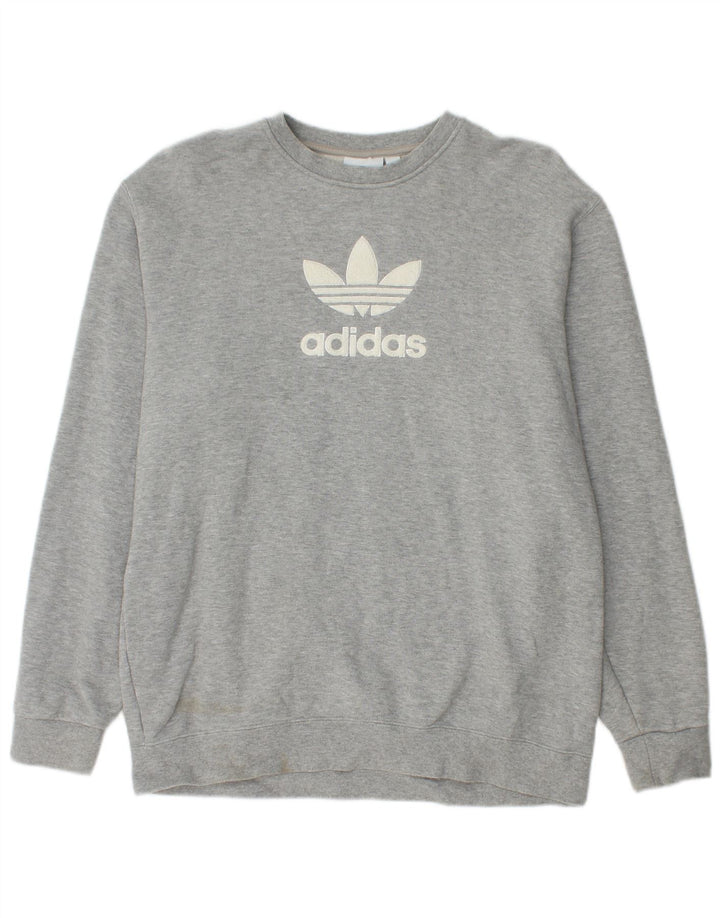 ADIDAS Mens Graphic Moletom Jumper Médio Cinza Algodão Flecked