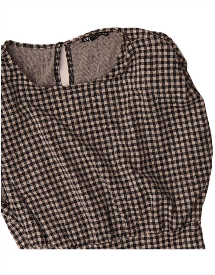 Vestido feminino Zara sem mangas, Reino Unido 14, médio, preto, algodão guingão