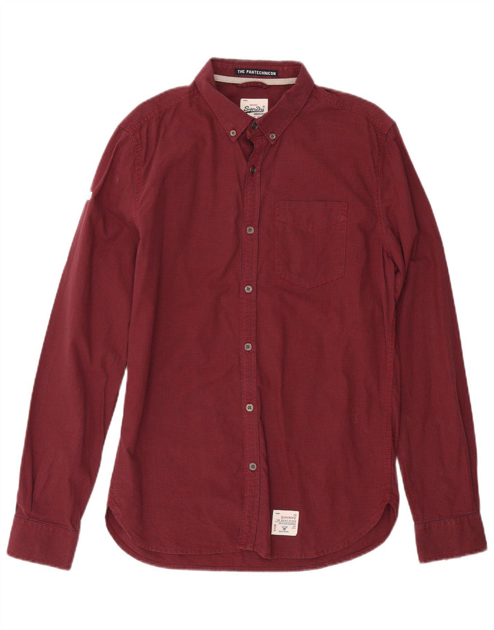 Camisa masculina Superdry média Borgonha algodão guingão