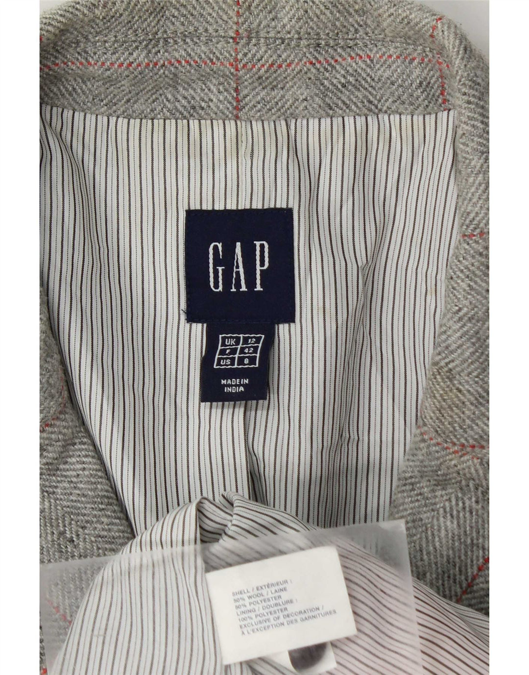 Jaqueta blazer feminina Gap com 3 botões UK 12 lã xadrez cinza médio