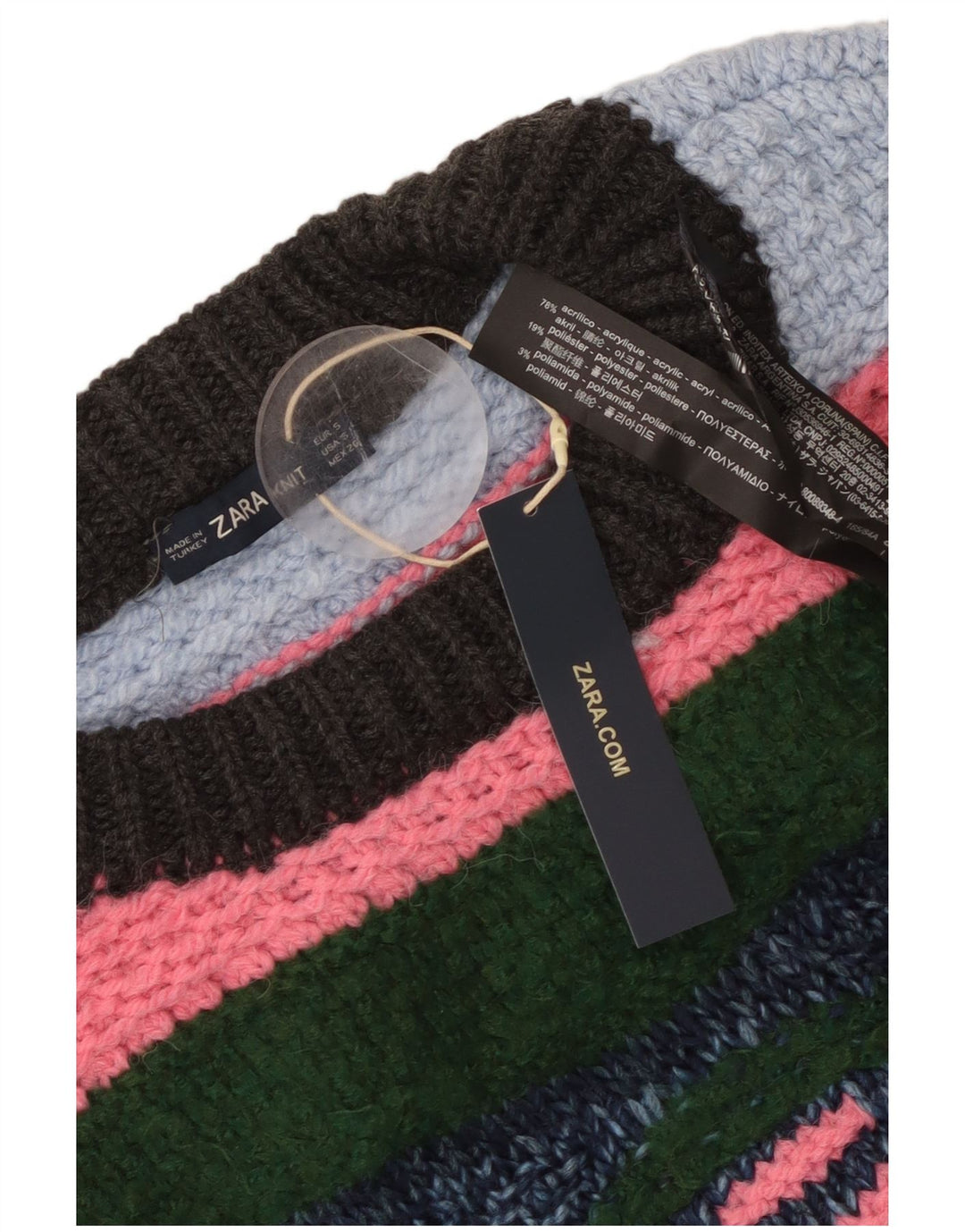 ZARA Suéter feminino oversized com gola redonda Reino Unido 10 pequeno multicolorido