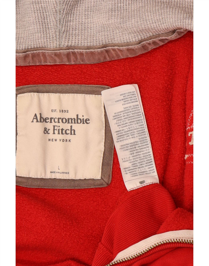 Suéter feminino com capuz e zíper gráfico ABERCROMBIE & FITCH Reino Unido 14 grande vermelho