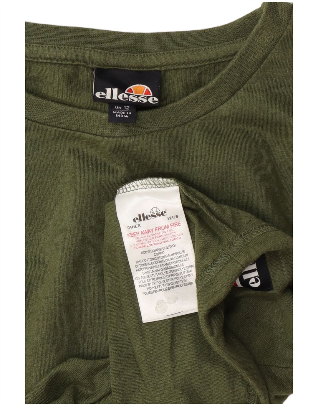 Ellesse Crop Top Feminino Manga Longa Reino Unido 12 Algodão Verde Médio