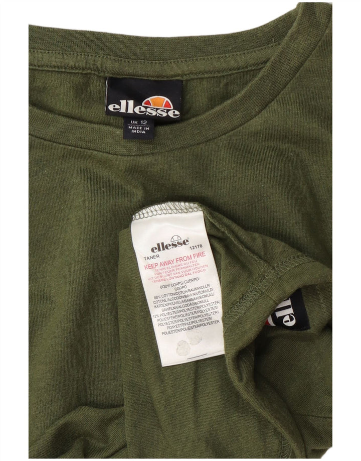 Ellesse Crop Top Feminino Manga Longa Reino Unido 12 Algodão Verde Médio