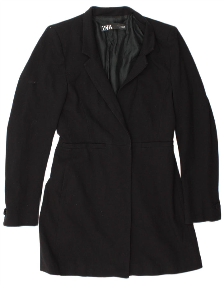 Zara Womens Longline Blazer Jacket UK 10 Pequeno Poliéster Preto