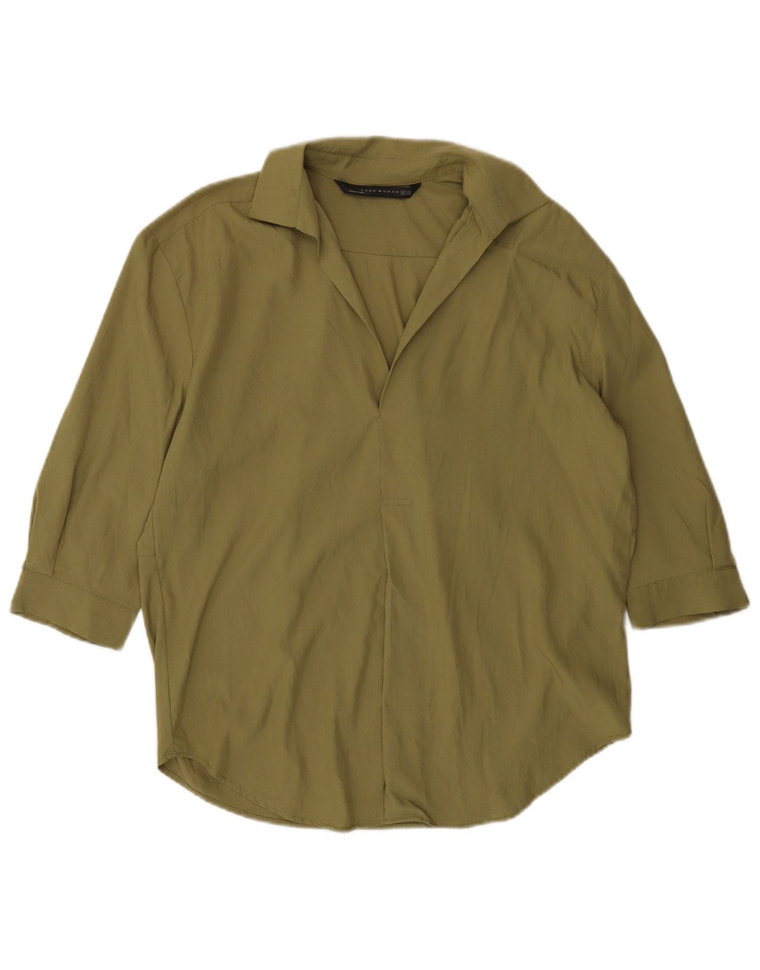 Pulôver feminino Zara manga 3/4 oversized UK 6 XS Khaki Lyocell