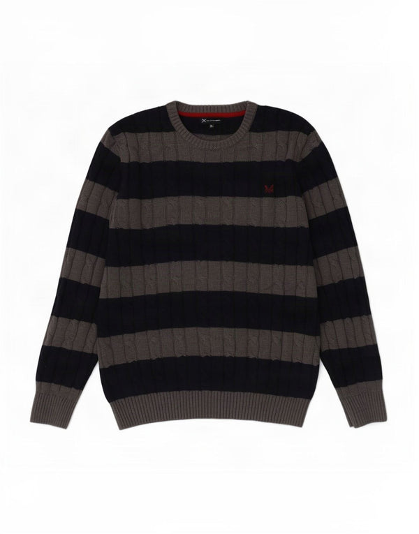 Suéter masculino com gola redonda e algodão listrado azul marinho XL da Crew Clothing