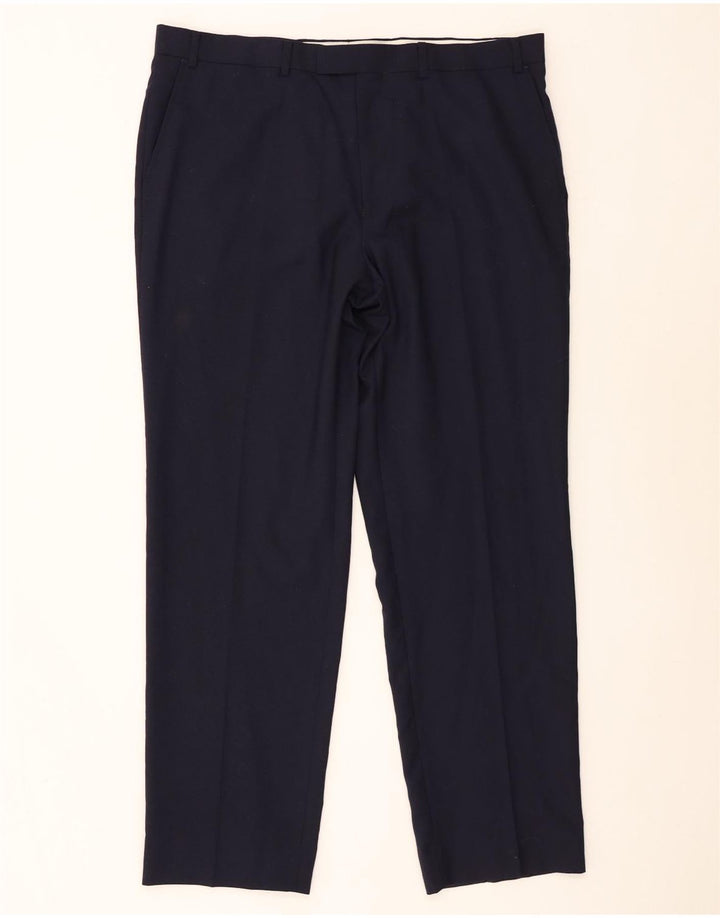 Calça masculina de ajuste regular Marks & Spencer W38 L31 lã azul marinho