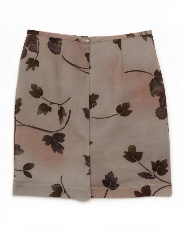 Minissaia feminina Marks & Spencer St. Michael Reino Unido 14 grande W28 cinza floral