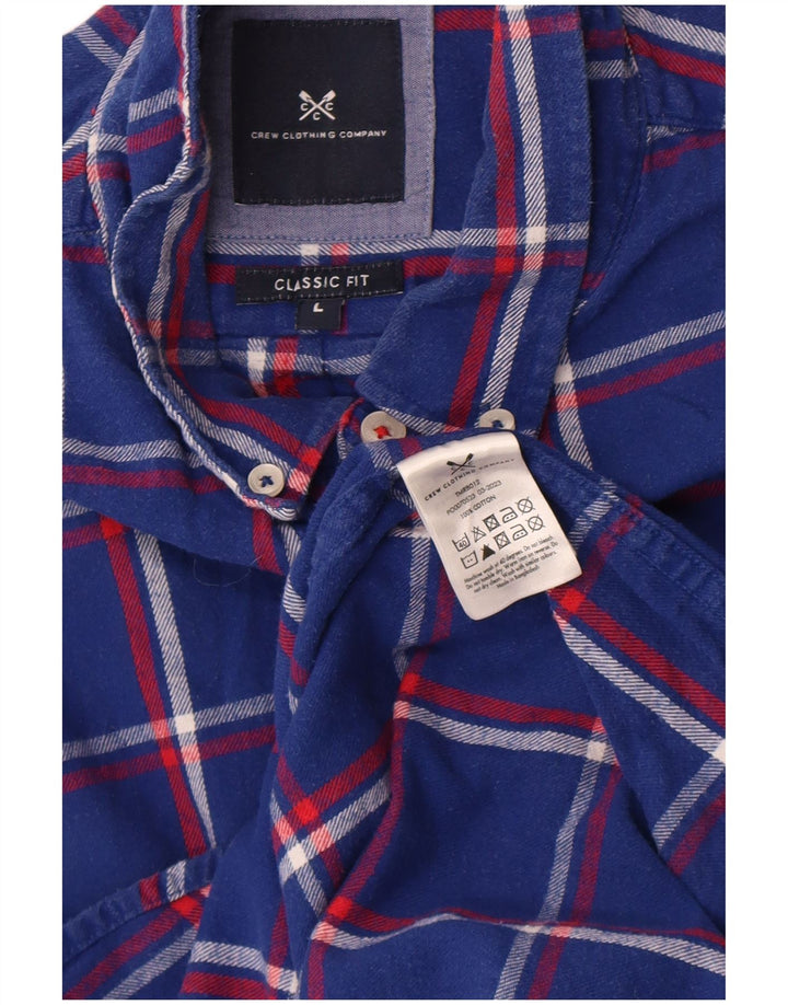 Camisa masculina de flanela de ajuste regular da Crew Clothing, algodão xadrez azul grande