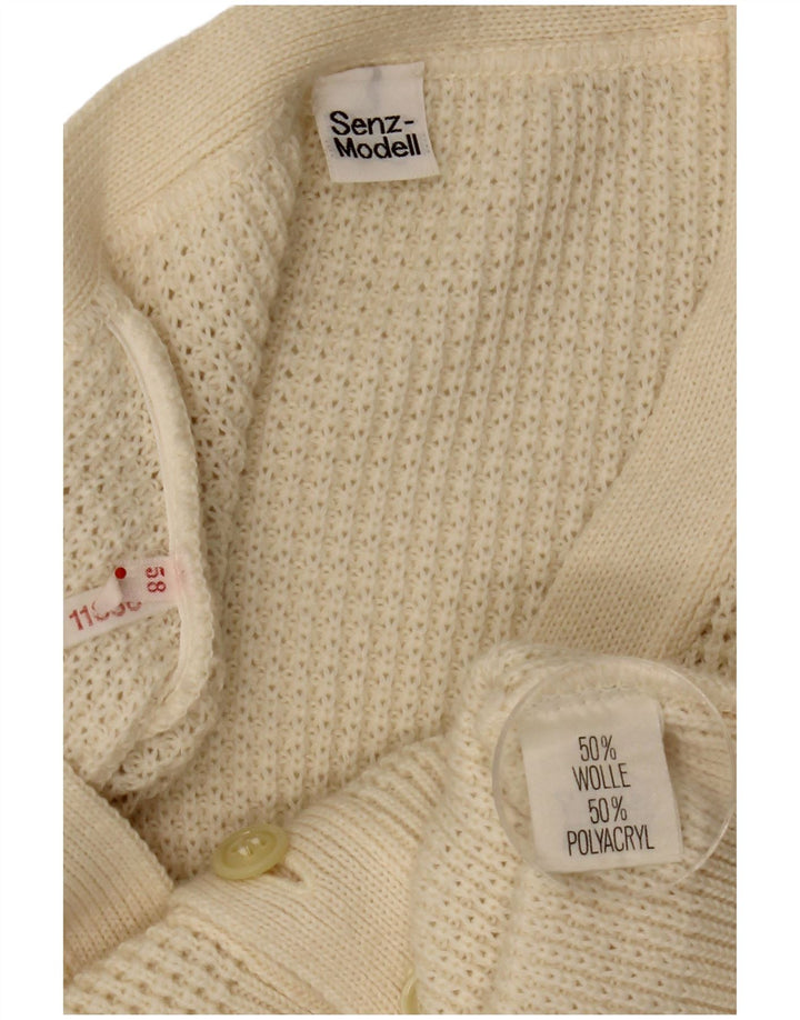 Suéter cardigã masculino vintage de lã branca média