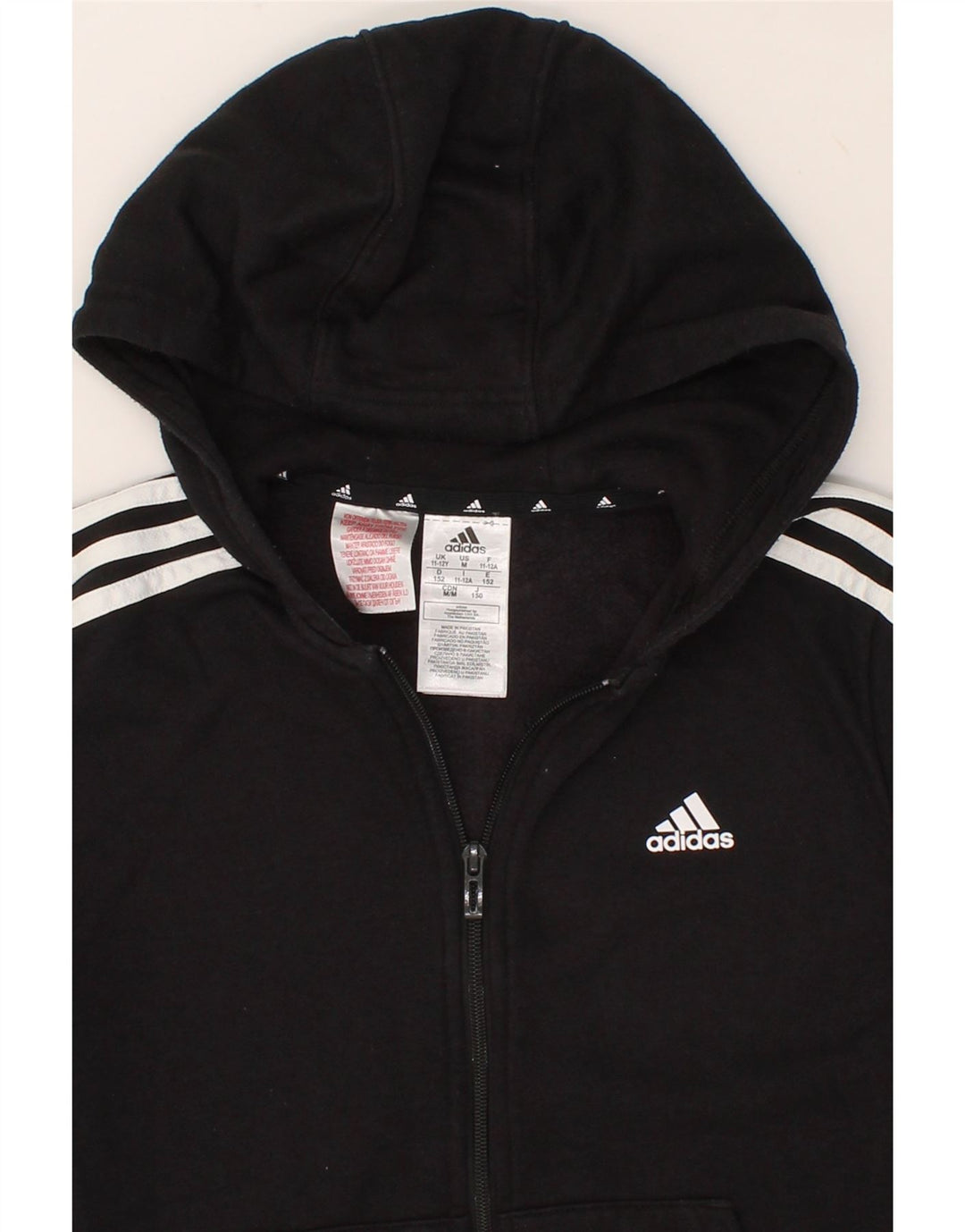 ADIDAS Boys Zip Hoodie Sweater 11-12 Years Black Cotton Vintage Adidas and Second-Hand Adidas from Messina Hembry 