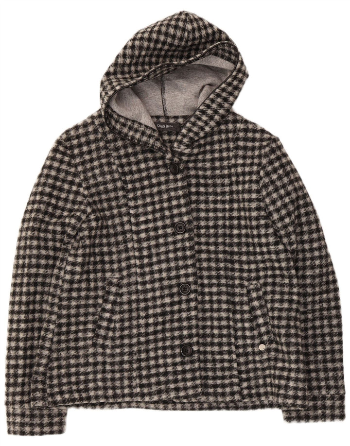 Jaqueta bomber feminina VINTAGE com capuz Reino Unido 18 XL lã xadrez preta