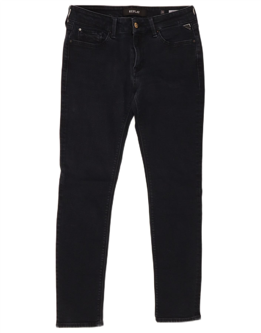 REPLAY Calça jeans feminina New Luz Skinny W29 L28 algodão preto