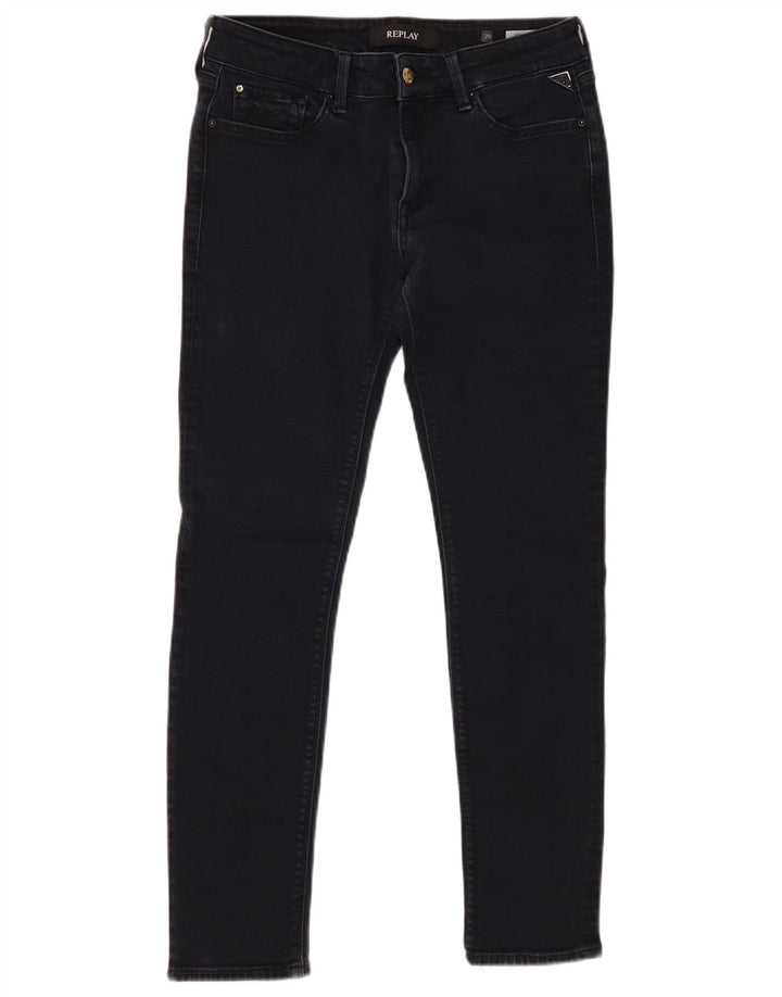 REPLAY Calça jeans feminina New Luz Skinny W29 L28 algodão preto