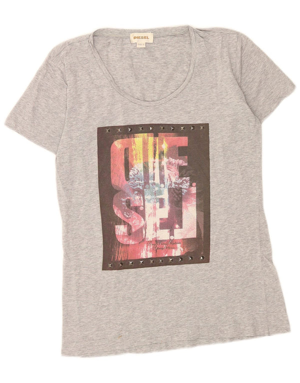 Camiseta feminina Diesel Top UK 10 pequena cinza manchada