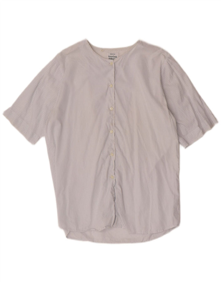 Blusa feminina de manga curta Benetton IT 44 risca de giz azul médio