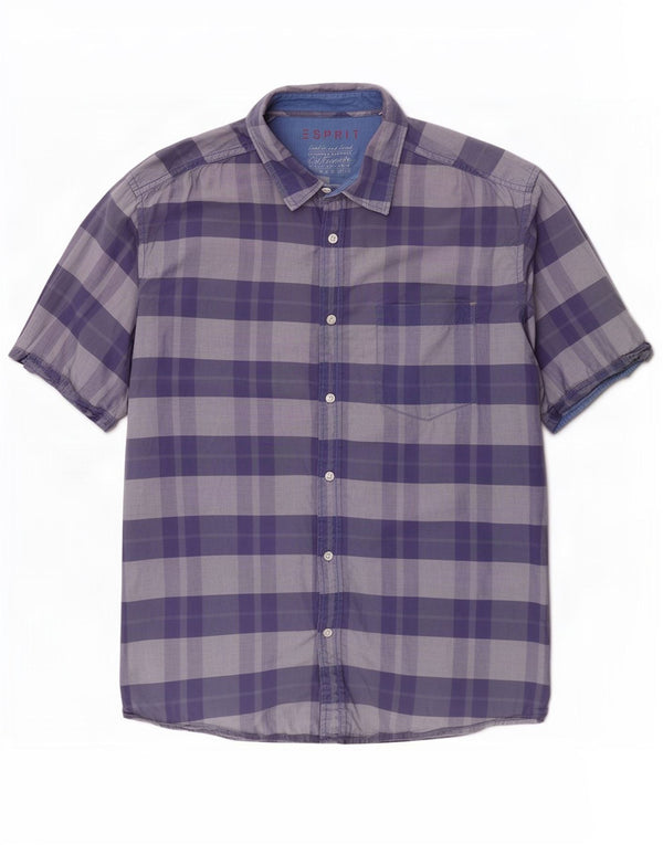 Camisa masculina de manga curta Esprit 2XL algodão xadrez azul marinho