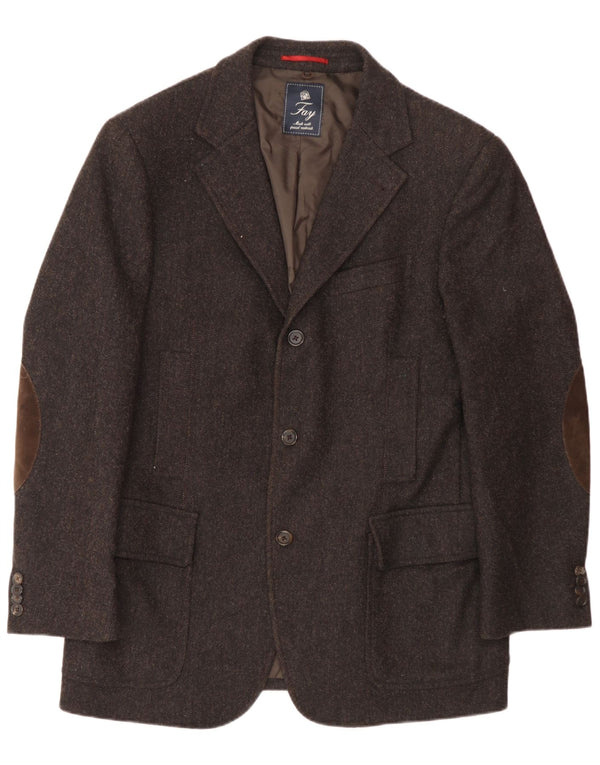 Jaqueta blazer masculina Fay com 3 botões IT 50 grande lã espinha de peixe marrom
