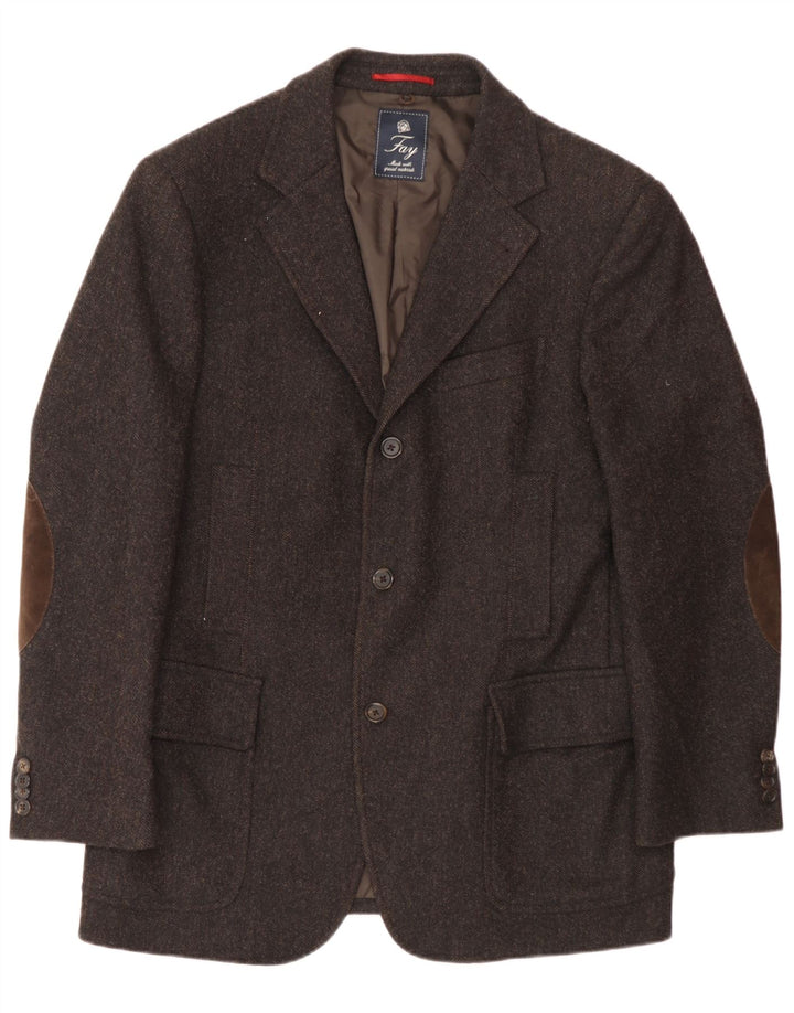 Jaqueta blazer masculina Fay com 3 botões IT 50 grande lã espinha de peixe marrom