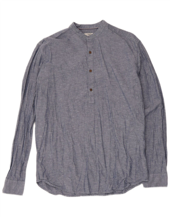 Camisa pulôver masculina Jack & Jones Slim Fit de algodão manchado azul médio