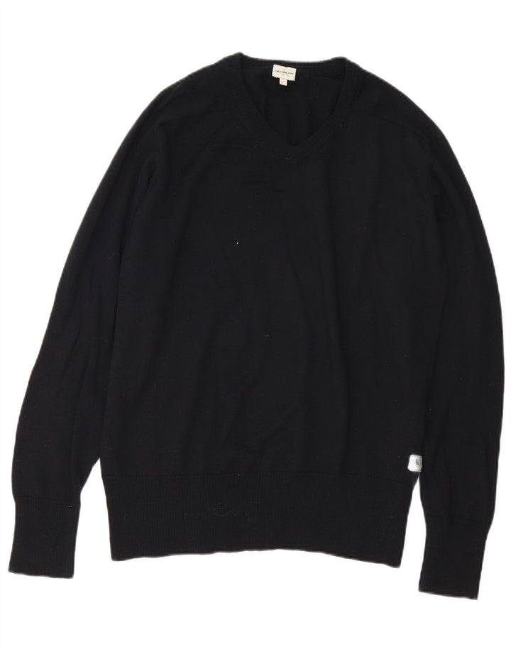 Suéter masculino Calvin Klein Jeans com decote em V médio preto lã merino