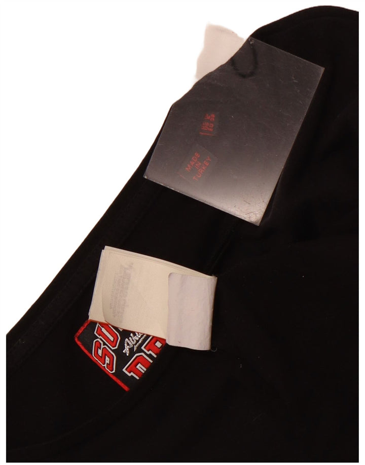 Top gráfico feminino Superdry manga comprida UK 10 pequeno algodão preto