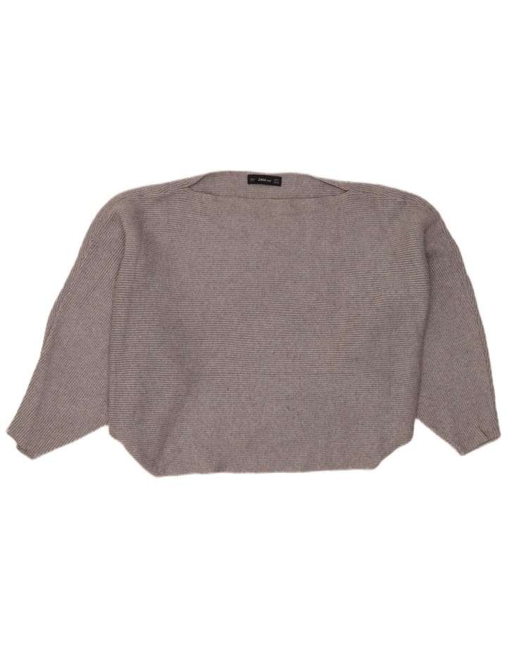 ZARA Suéter feminino oversized com gola canoa e gola redonda Reino Unido 14 cinza médio
