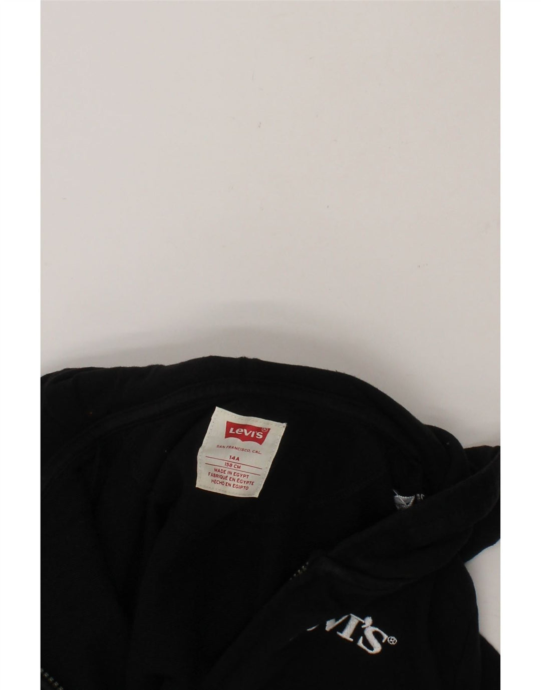 LEVI'S Girls Graphic Zip Hoodie Sweater 13-14 Years Black Cotton Vintage Levi's and Second-Hand Levi's from Messina Hembry 