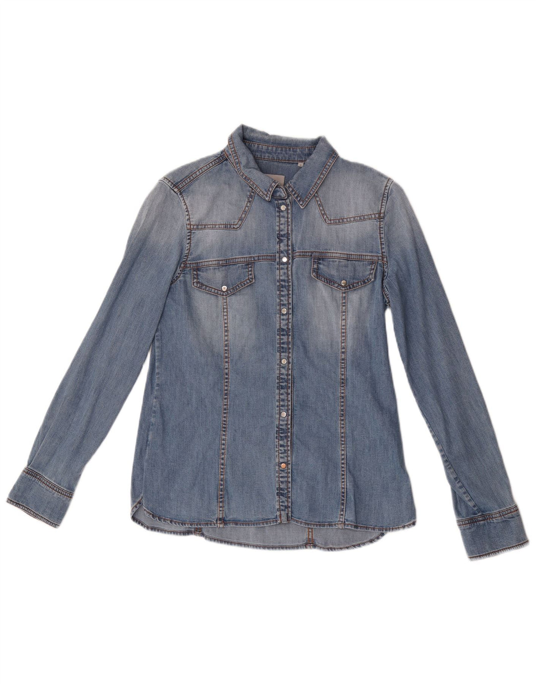 Camisa jeans feminina Marella UK 10 algodão azul pequeno