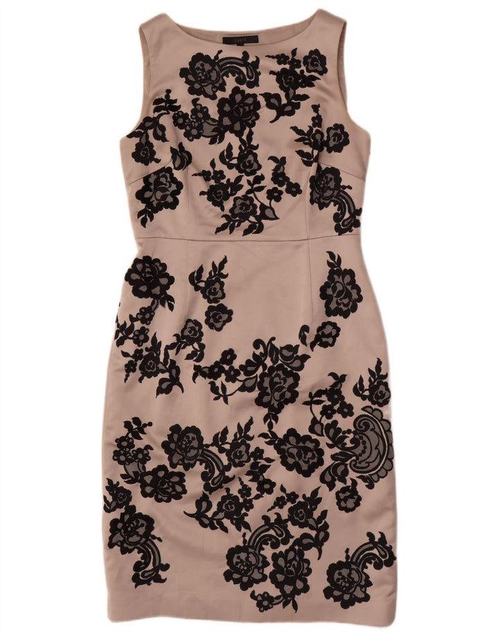 COAST Vestido feminino sem mangas com bainha UK 14 poliéster floral cinza médio