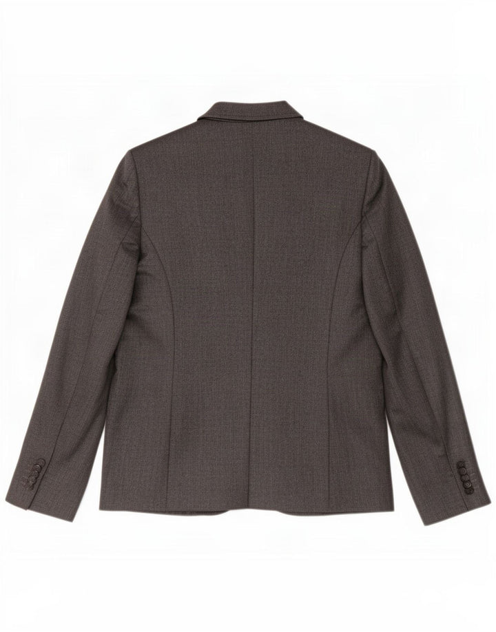 Jaqueta blazer feminina de 2 botões Benetton Reino Unido 10 pequena espinha de peixe cinza