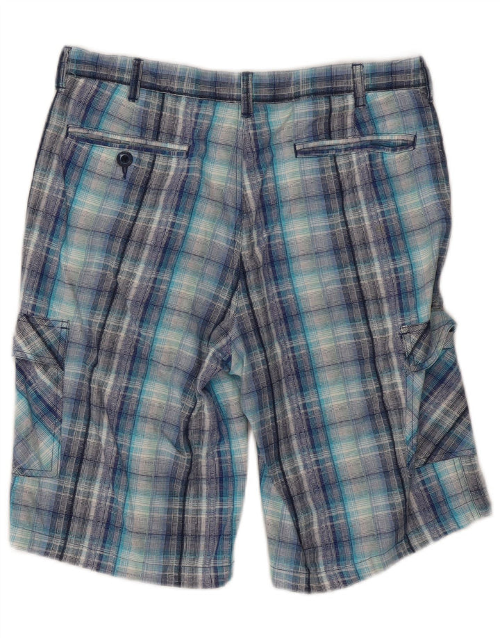 Shorts cargo masculino Bear W32 algodão xadrez azul médio