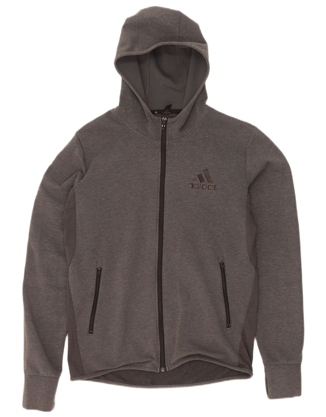 Adidas masculino zip moletom com capuz médio algodão cinza