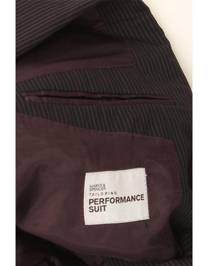 Jaqueta blazer masculina de 2 botões Marks & Spencer UK 38 risca de giz preta média