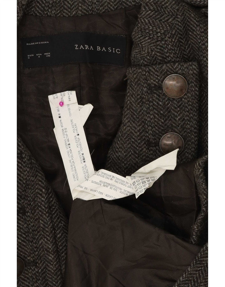Sobretudo militar feminino Zara com peito duplo UK 10 espinha de peixe cinza pequeno