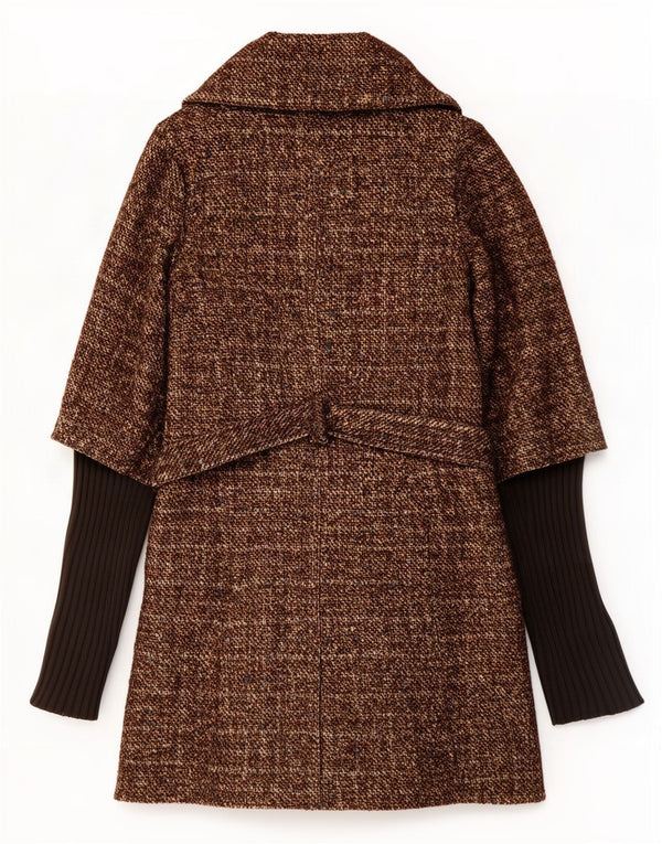 Benetton Womens Regular Fit Double Breasted Coat UK 10 Small Brown Flecked