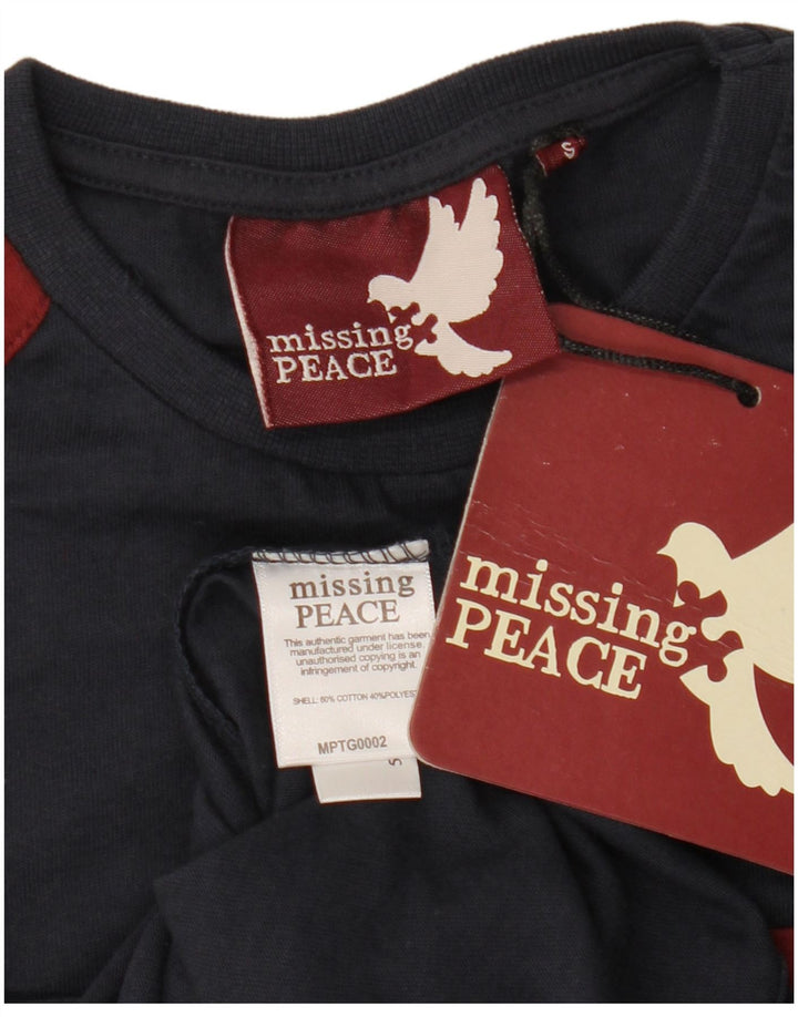 Camiseta gráfica masculina MISSING PEACE, pequena, azul marinho, algodão colorblock