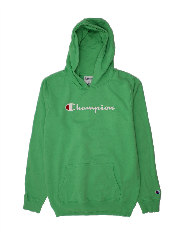 CHAMPION Boys Graphic Hoodie Jumper 15-16 Years Green Cotton Vintage Champion and Second-Hand Champion from Messina Hembry 