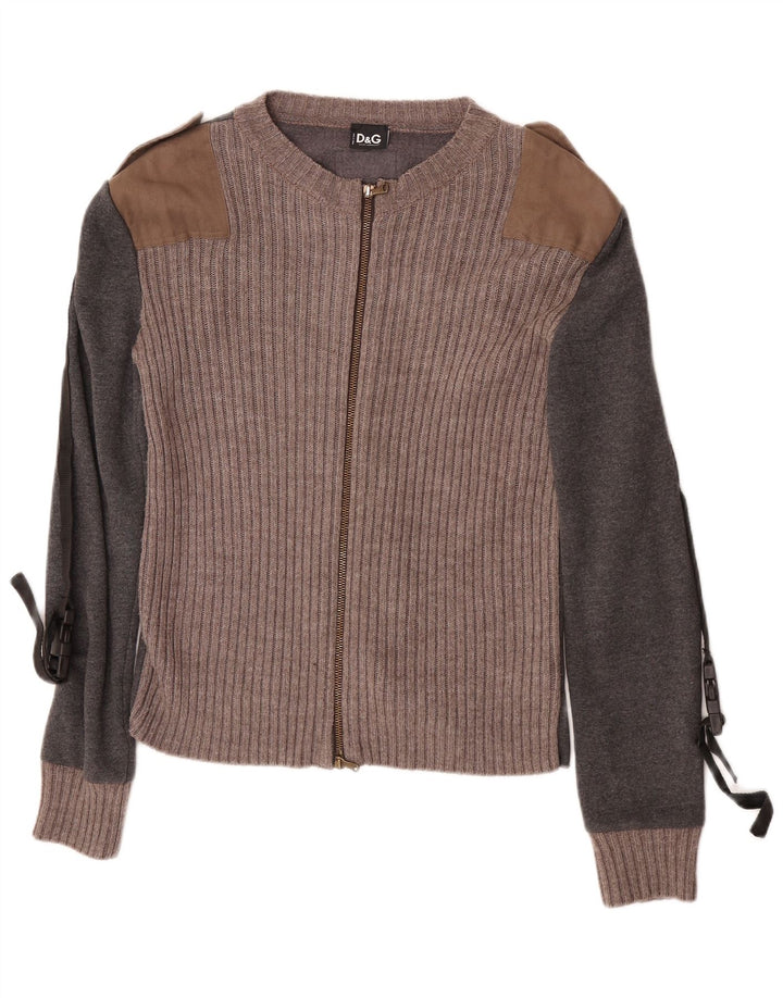 Suéter cardigã masculino Dolce & Gabbana UK 10 algodão colorblock cinza pequeno