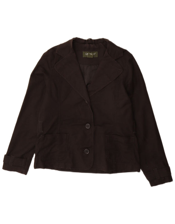 Jaqueta blazer feminina EDDIE BAUER com 3 botões Reino Unido 14 algodão preto médio