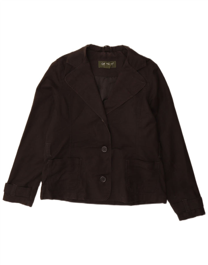 Jaqueta blazer feminina EDDIE BAUER com 3 botões Reino Unido 14 algodão preto médio