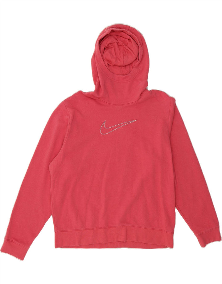 NIKE Womens Oversized Graphic Hoodie Jumper UK 14 Medium Pink Cotton Vintage Nike and Second-Hand Nike from Messina Hembry 