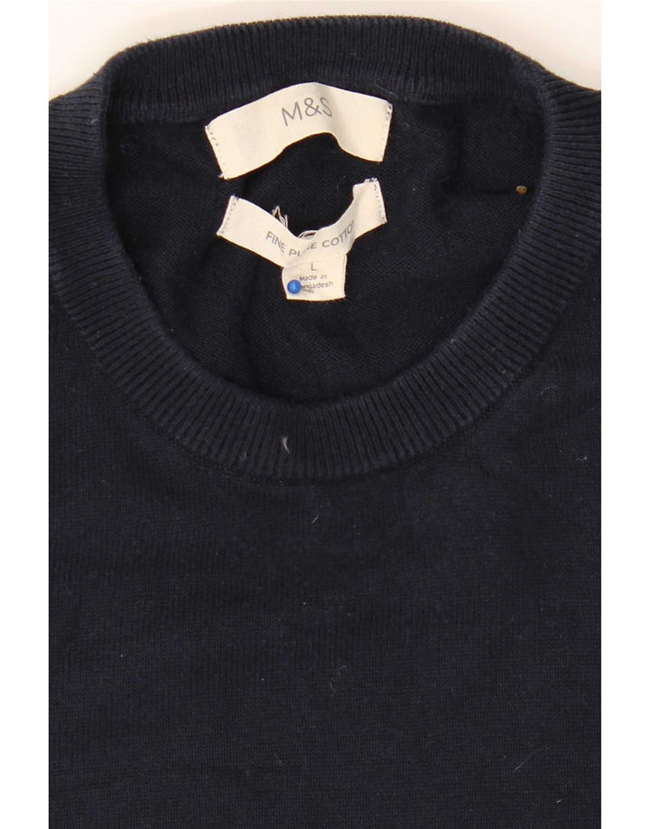 Suéter masculino Marks & Spencer com gola redonda, grande algodão azul marinho