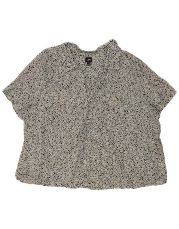 Camisa feminina Lee de manga curta grande tamanho UK 20 2XL algodão floral azul
